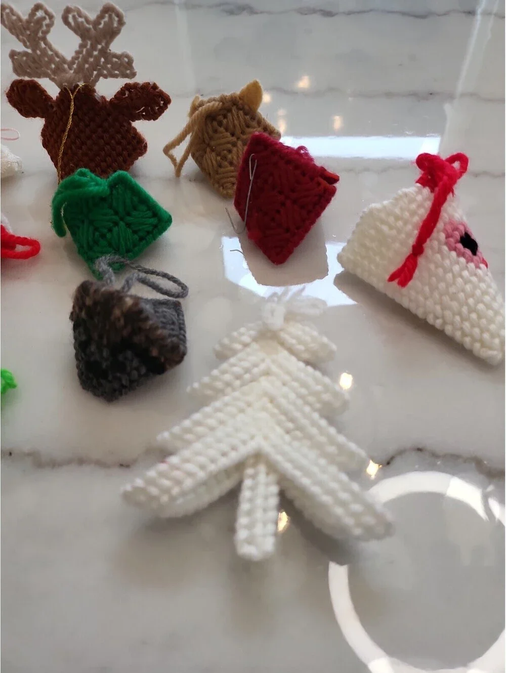 Vintage Plastic Canvas Needlepoint Christmas Ornaments Lot of 12 Circa 1980s